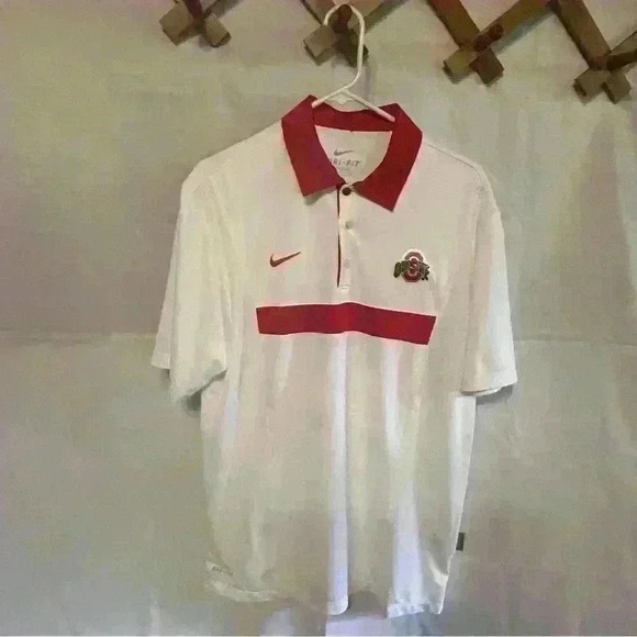 Nike Mens Dri-Fit Ohio State shirt. Size Medium. White with Red Collar - Picture 1 of 13